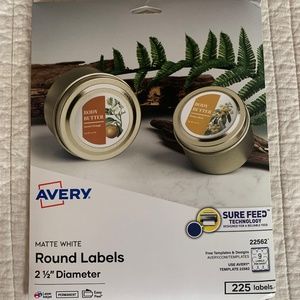 New Avery 2.5" Diameter Round Matte White Labels, 22562, 25 Sheets, Qty 225